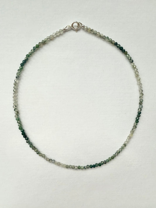 Moss agate dainty beaded necklace