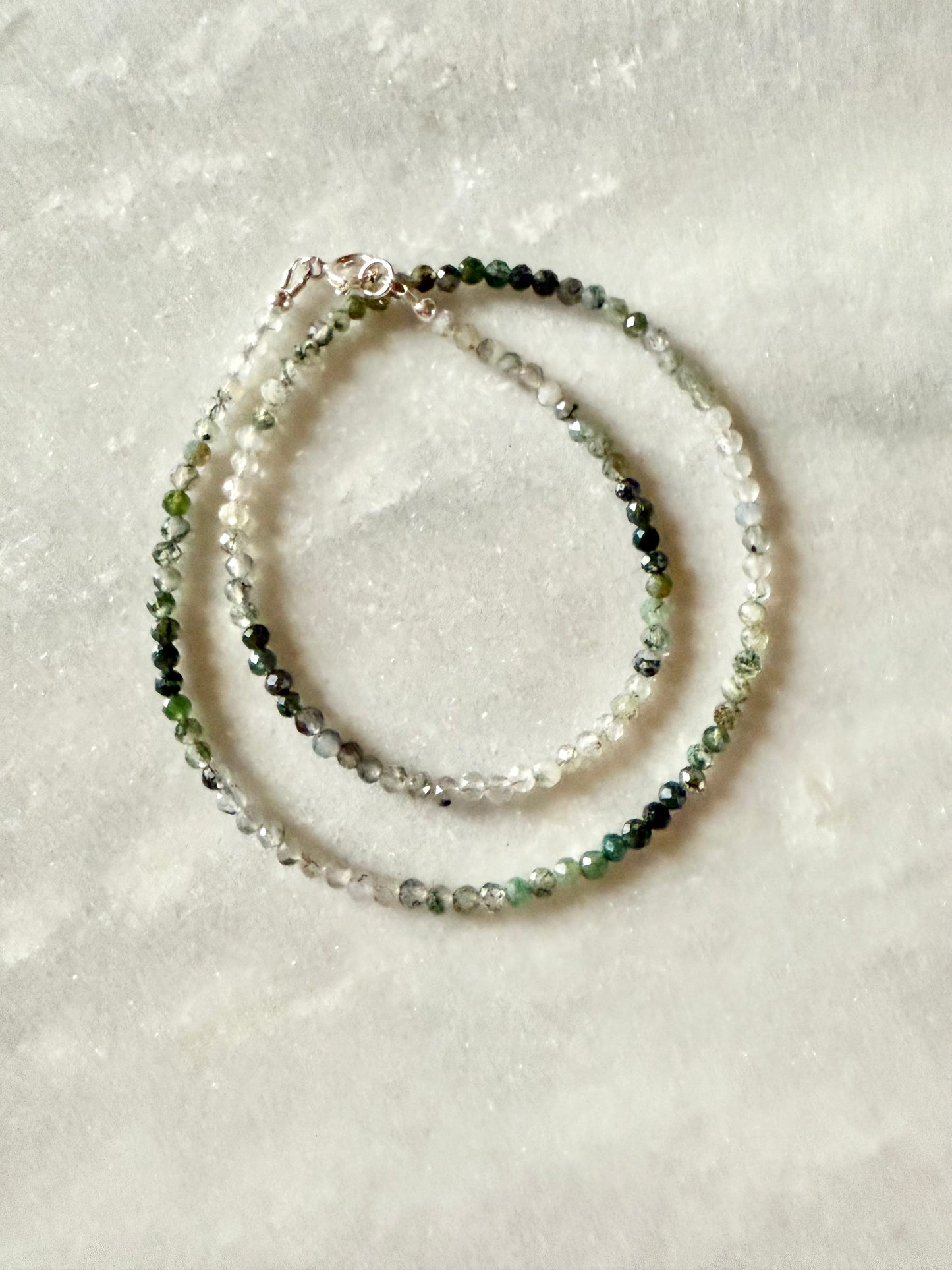 Dainty Moss Agate Silver Necklace