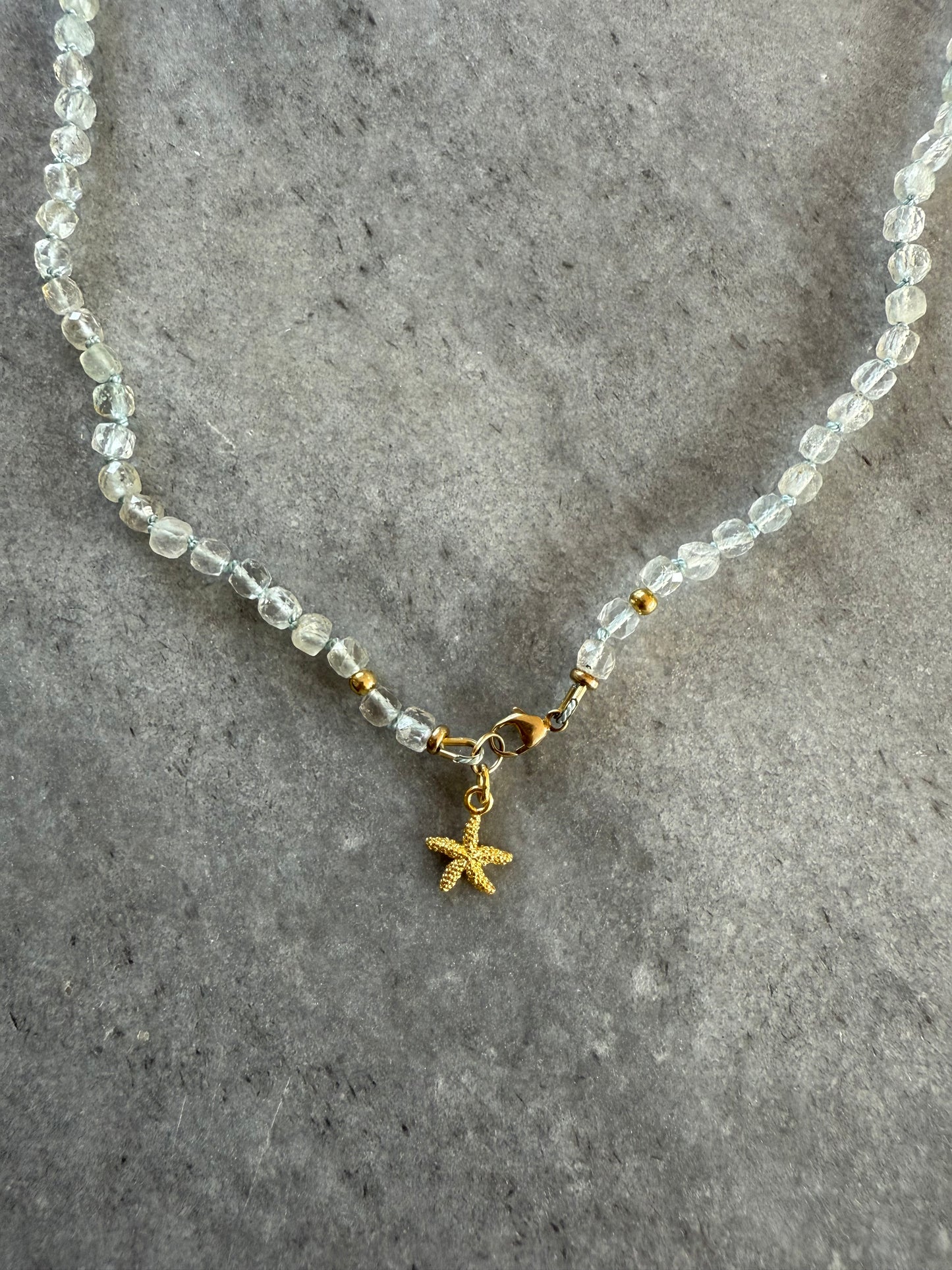 Blue Topaz Silk Knotted Necklace / Starfish Charm