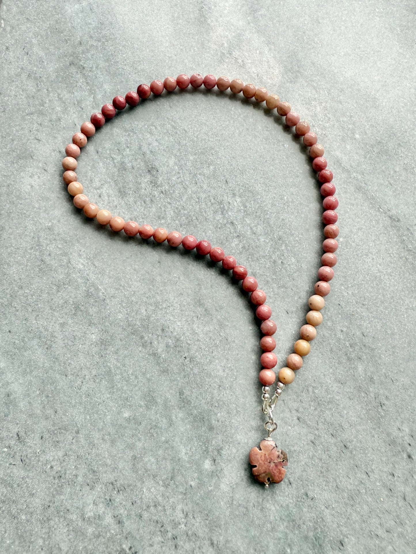Pink Rhodonite Beaded Necklace