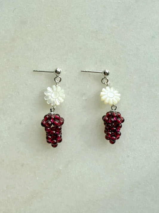 Mother of Pearl & Garnet Grape Earrings