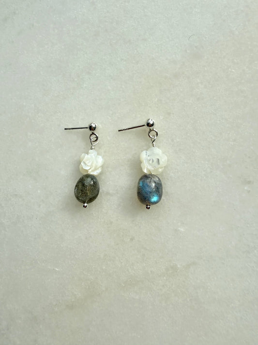 Labradorite & Pearl Rose Earrings