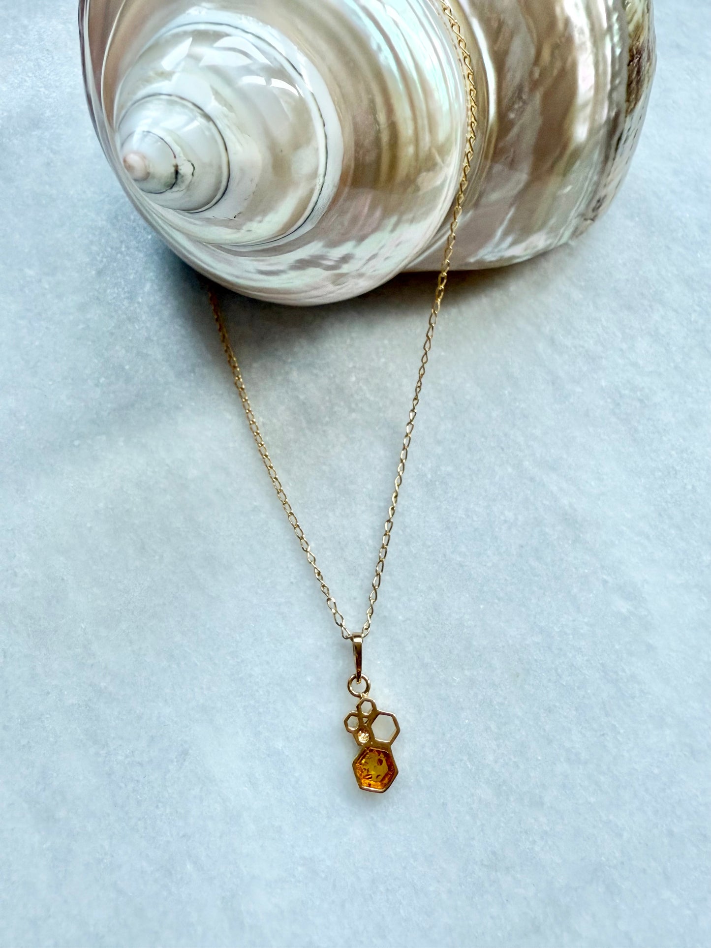 Amber Honeycomb Pendant Necklace / Gold Vermeil