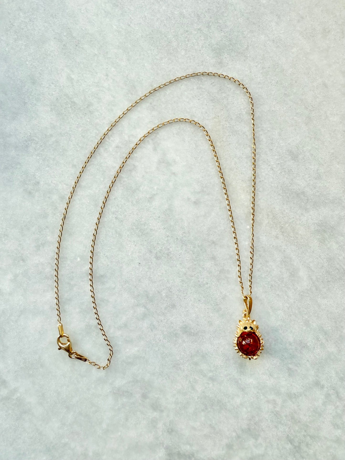 Amber Hedgehog Pendant Necklace / Gold Vermeil