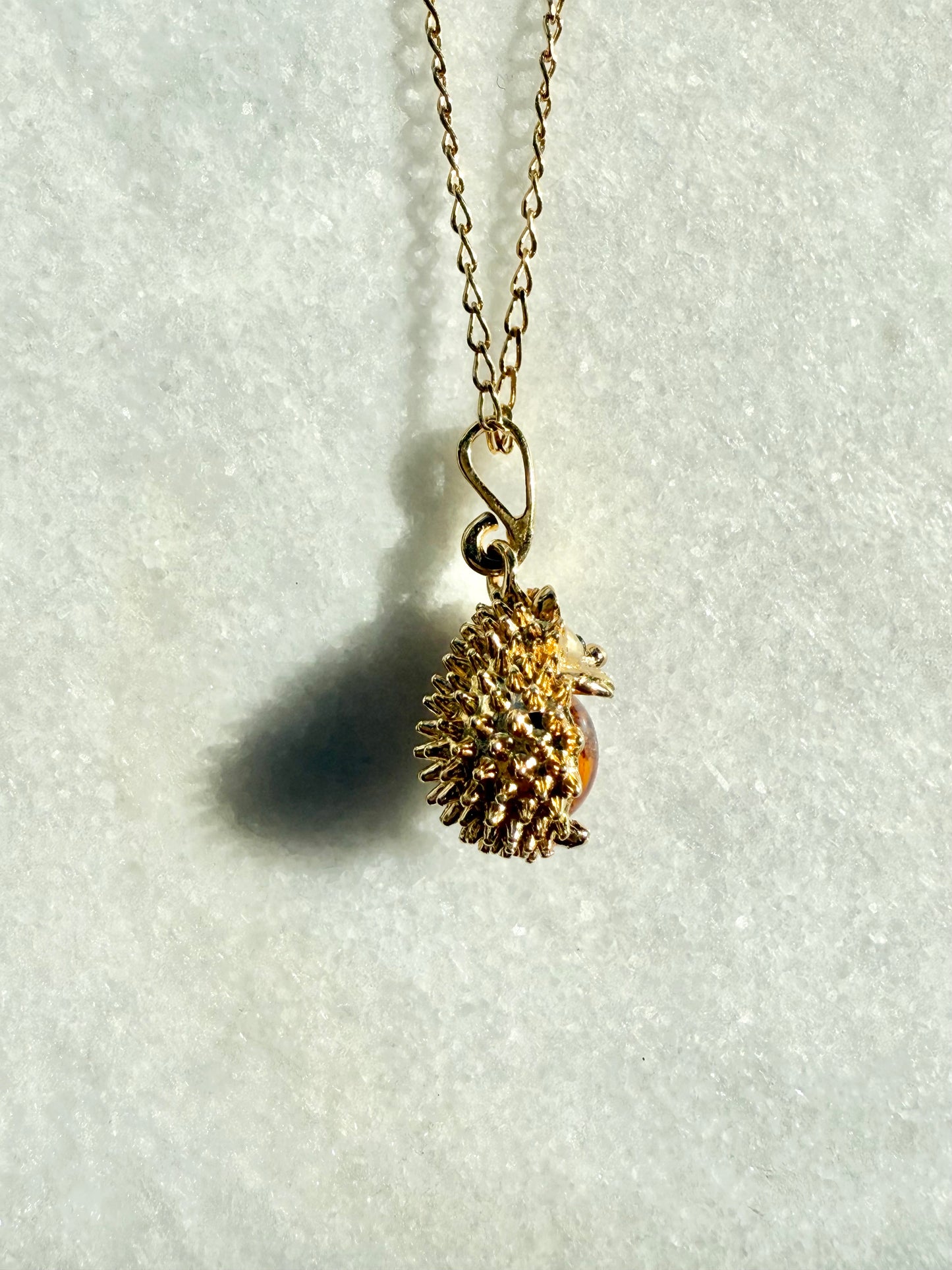 Amber Hedgehog Pendant Necklace / Gold Vermeil