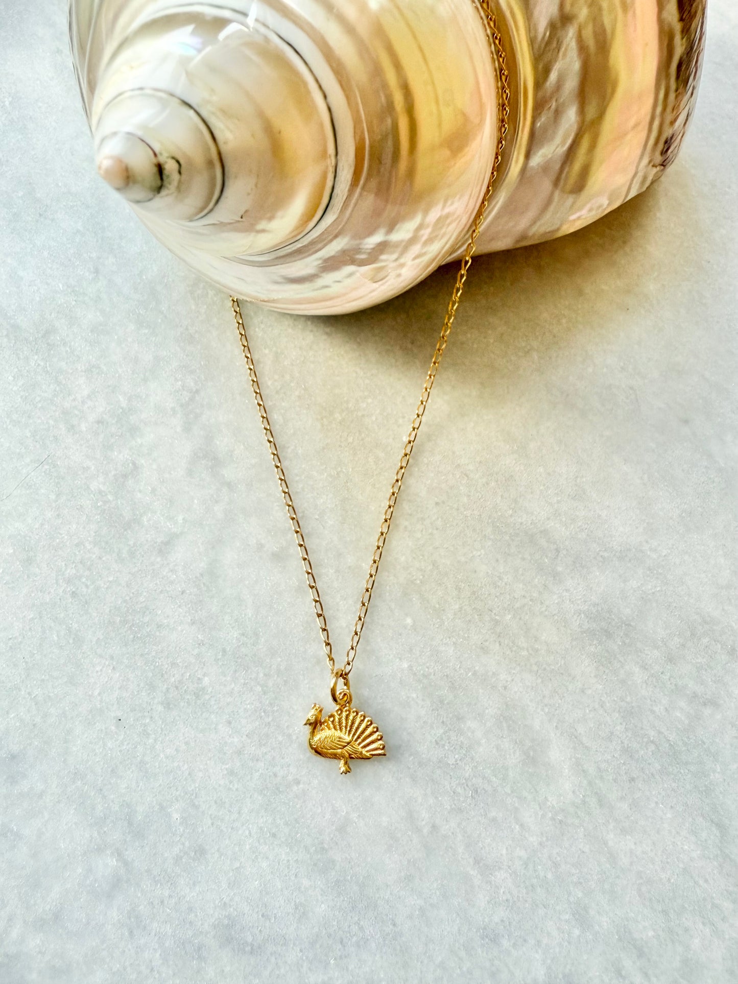 Peacock Pendant Necklace / Gold Vermeil