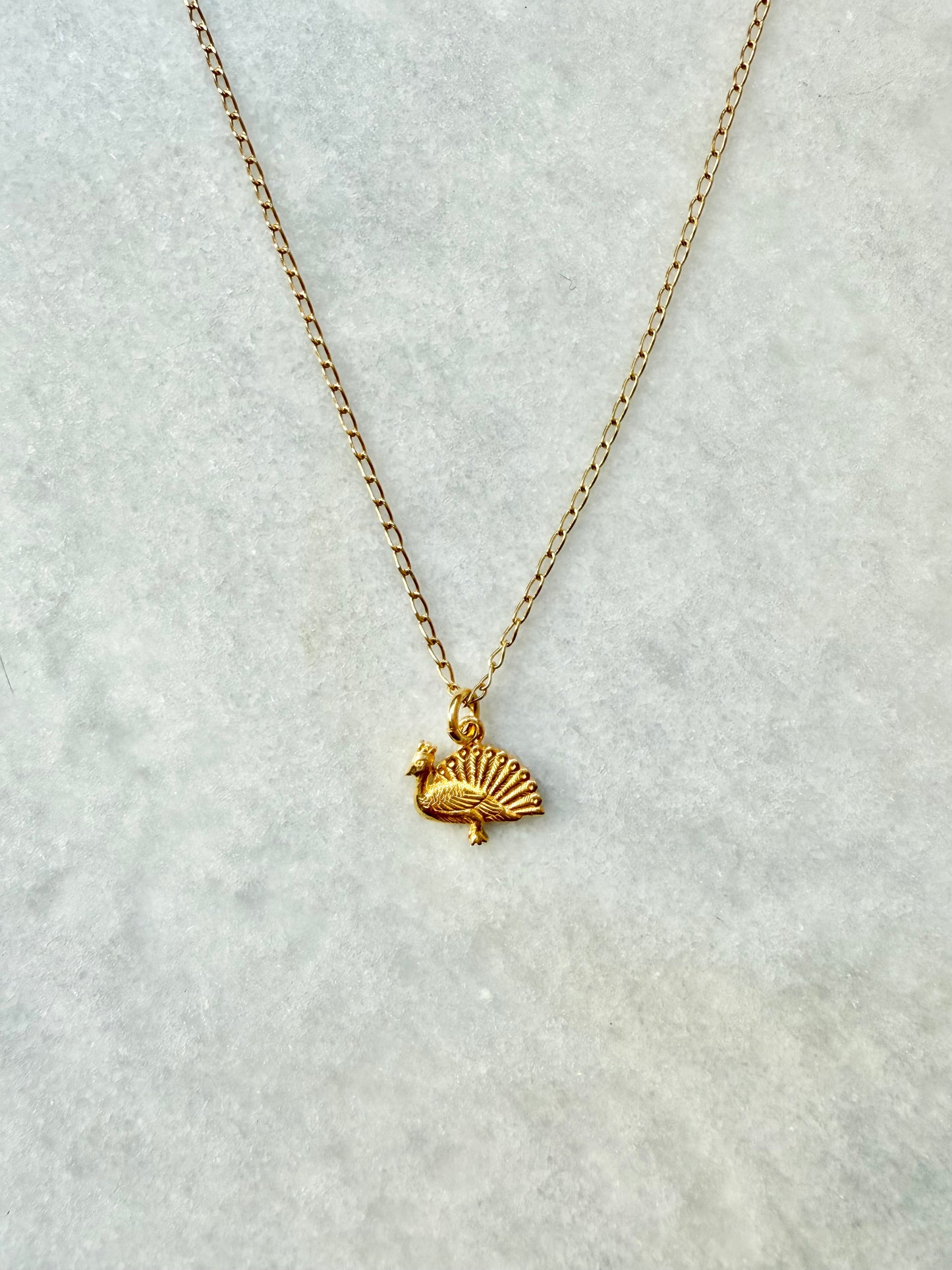 Peacock Pendant Necklace / Gold Vermeil