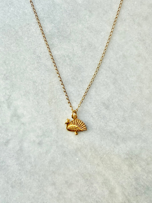 Peacock Pendant Necklace / Gold Vermeil
