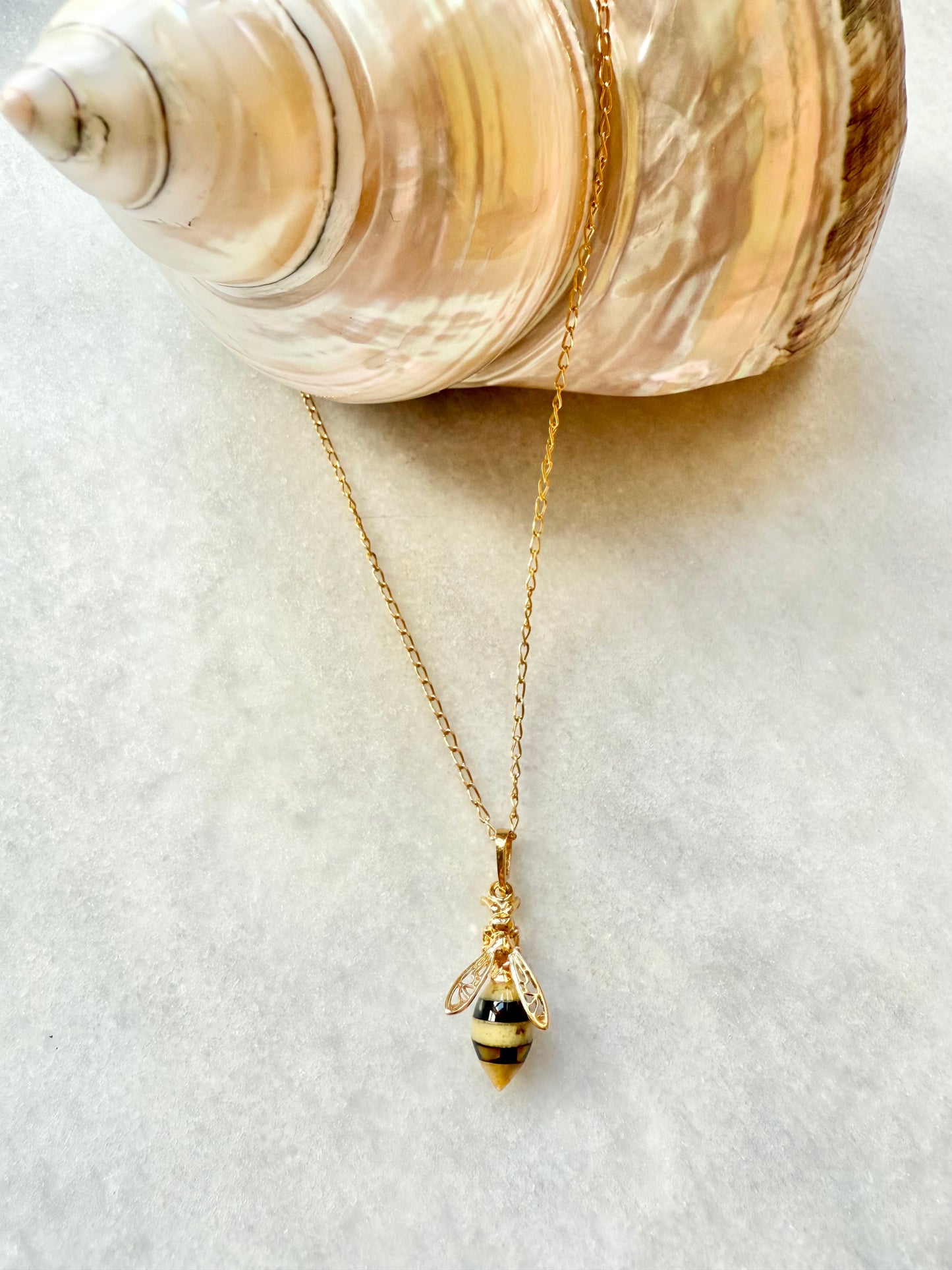 Amber Wasp Pendant Necklace / Gold Vermeil