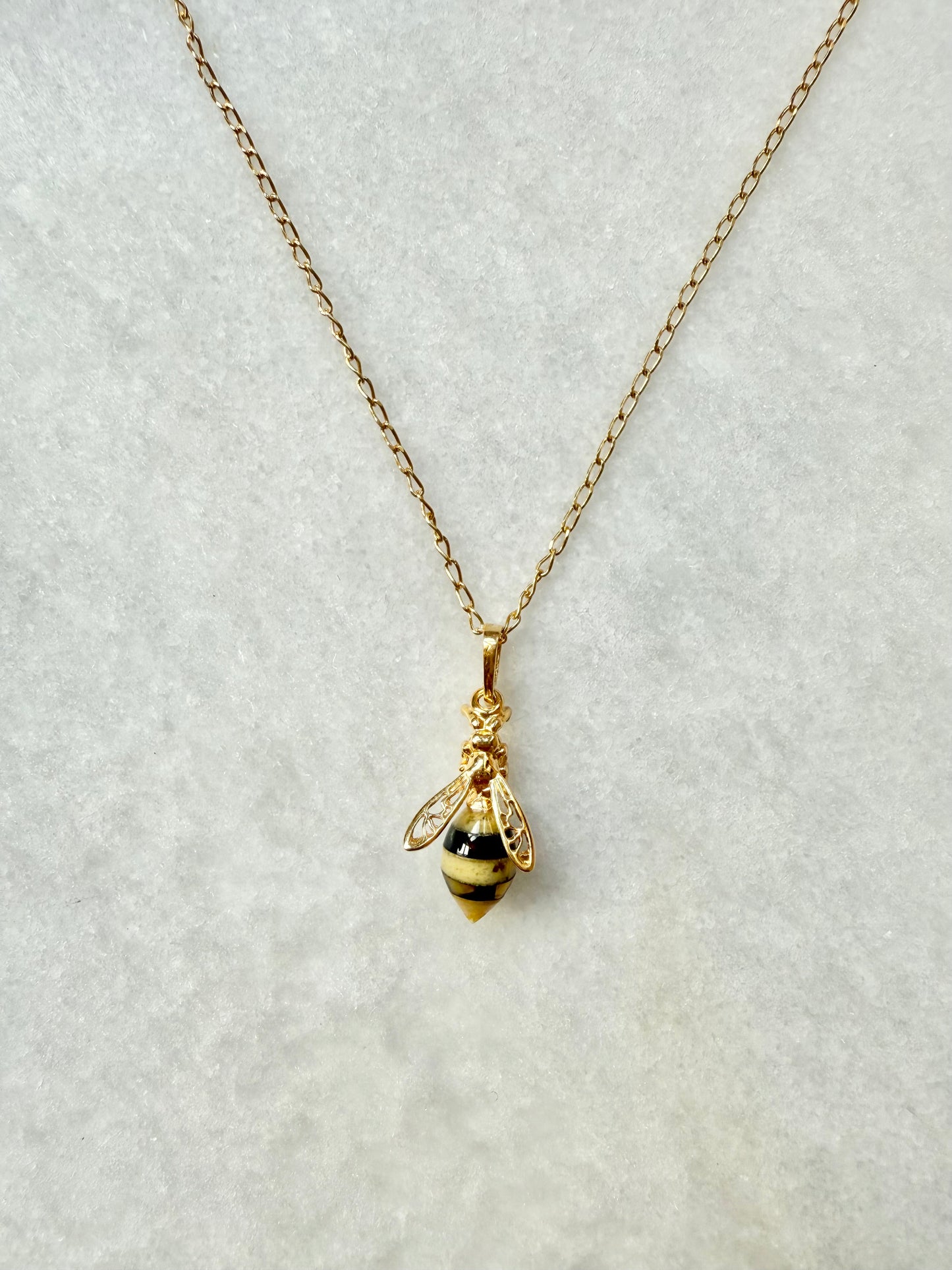 Amber Wasp Pendant Necklace / Gold Vermeil