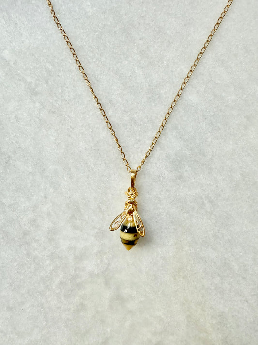 Amber Wasp Pendant Necklace / Gold Vermeil