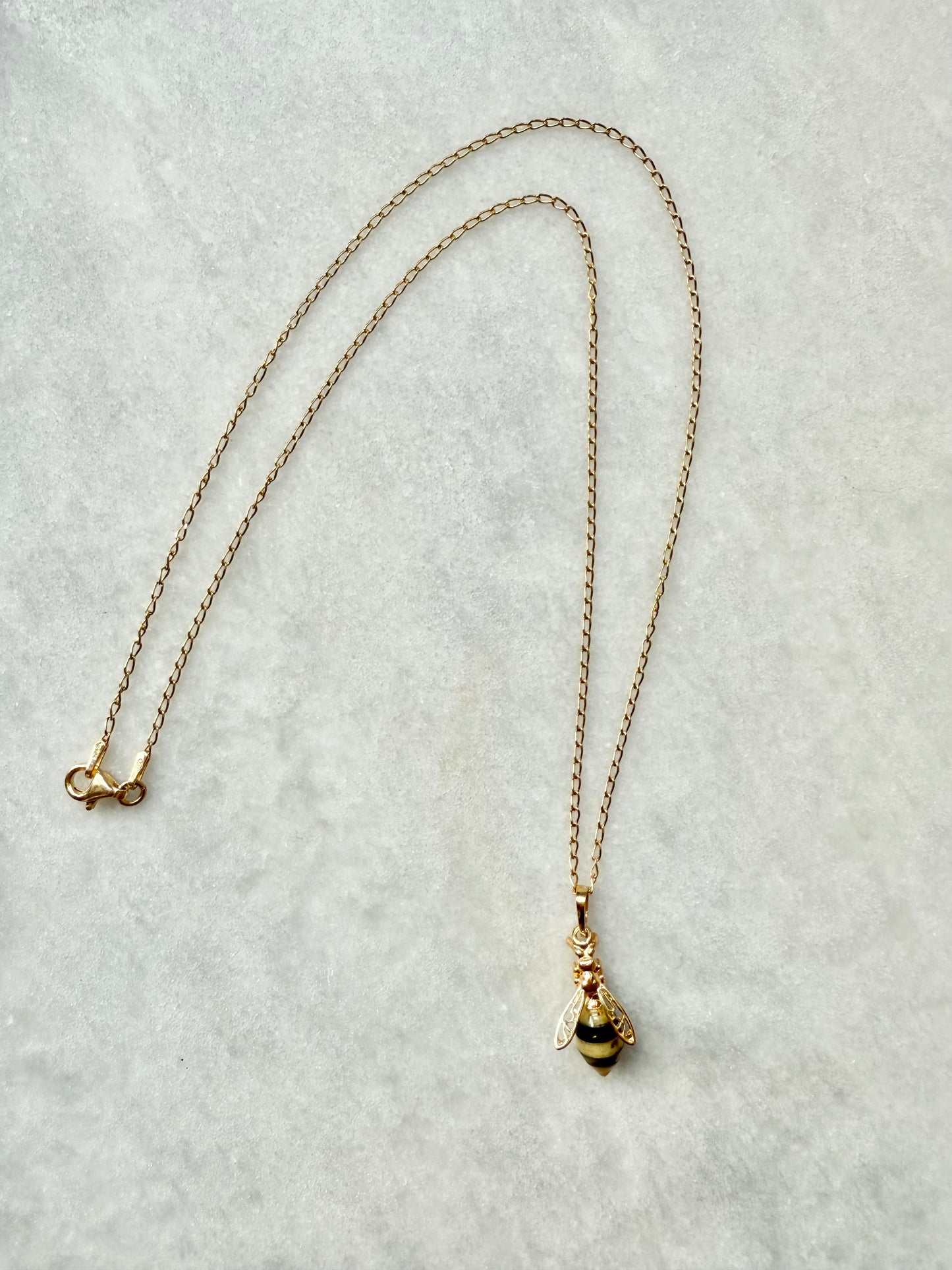 Amber Wasp Pendant Necklace / Gold Vermeil