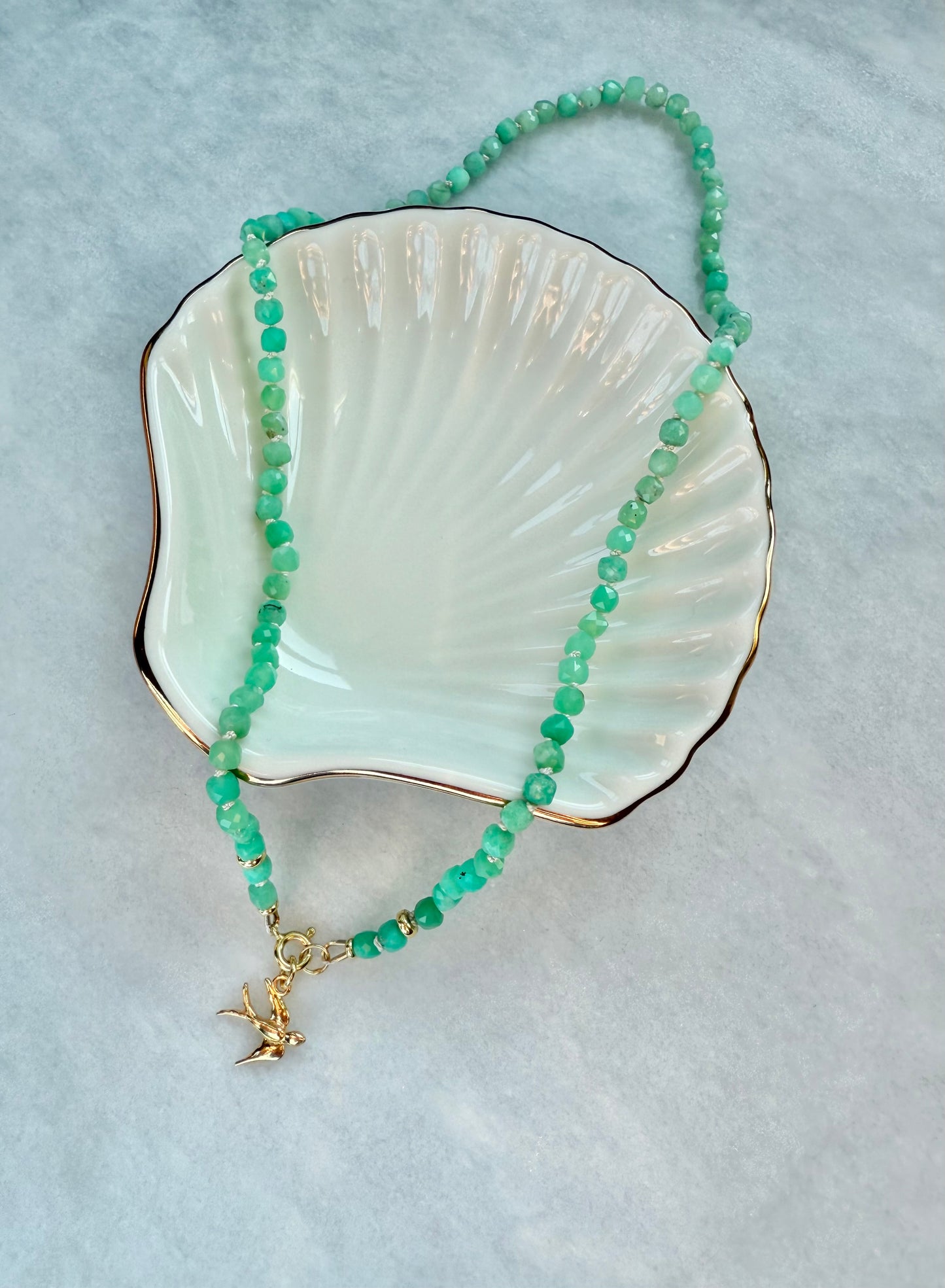 Chrysoprase Hand Knotted Necklace / Gold Vermeil