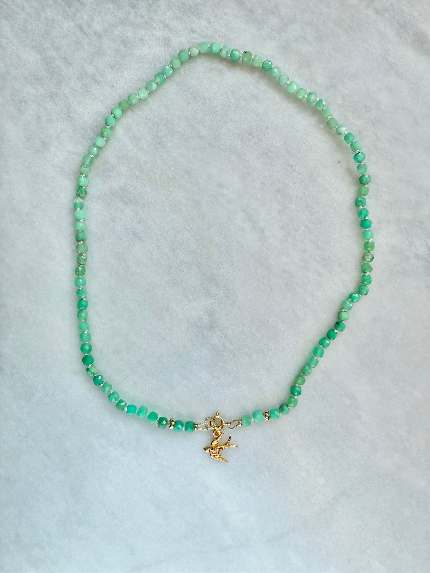 Chrysoprase Hand Knotted Necklace / Gold Vermeil