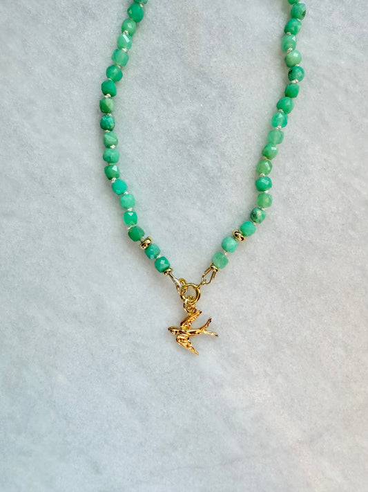 Chrysoprase Hand Knotted Necklace / Gold Vermeil