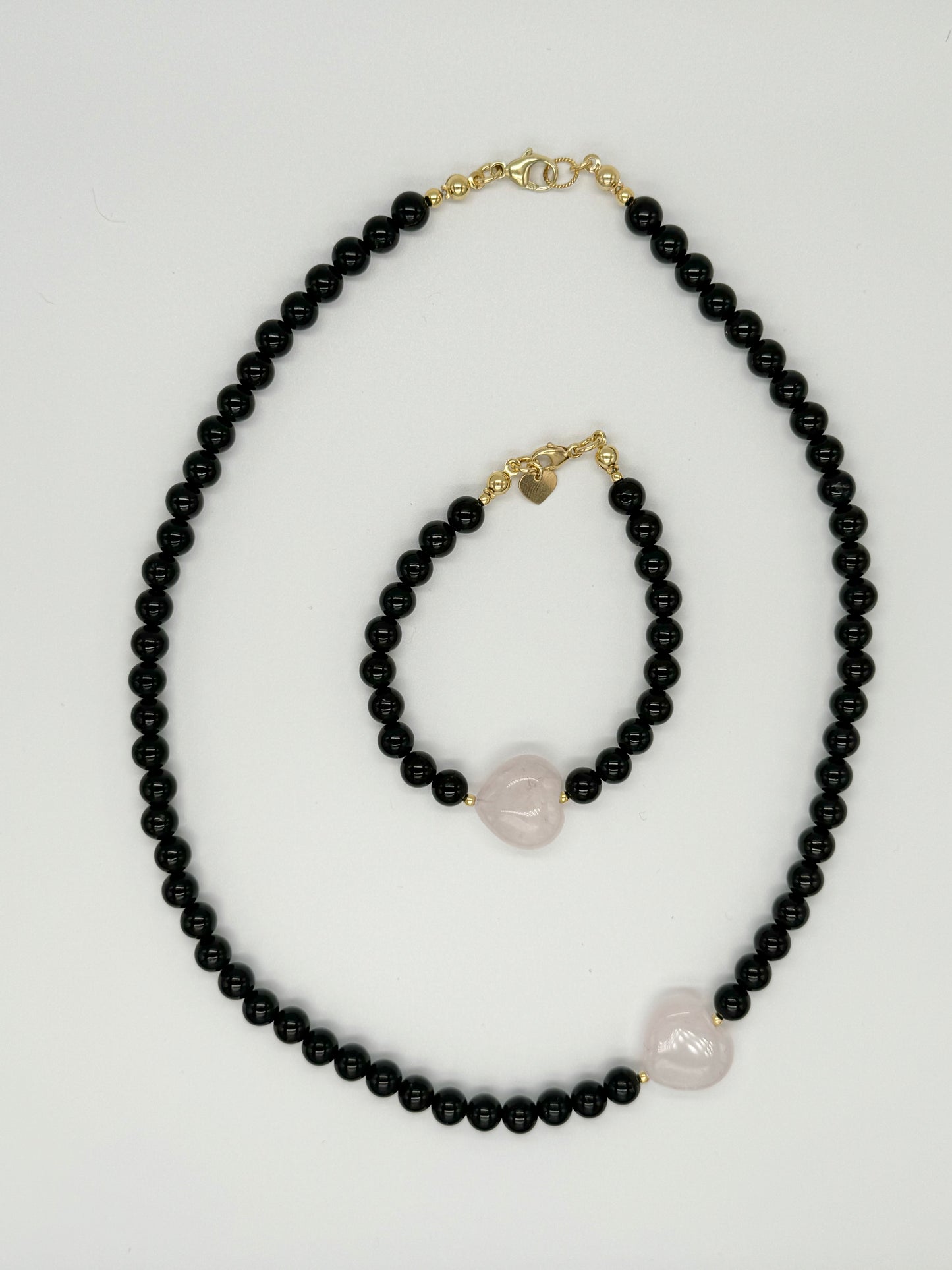 Black Tourmaline Rebel Heart Bracelet / Gold Vermeil