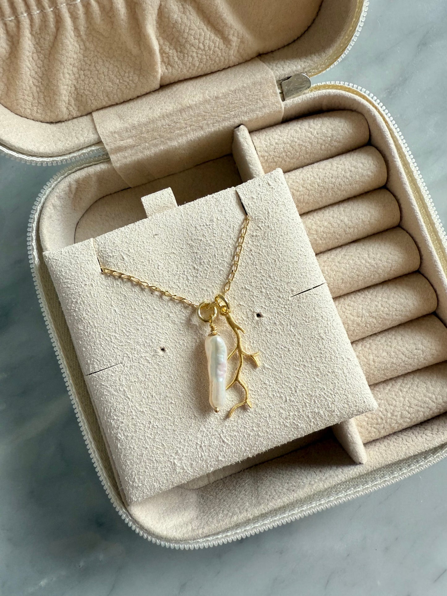 Gold vermeil pendant necklace with natural pearl handmade in the UK