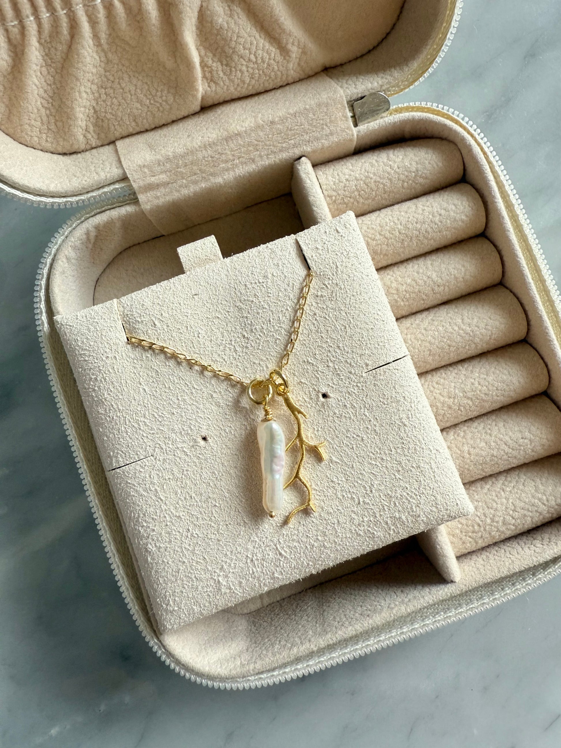 Gold vermeil pendant necklace with natural pearl handmade in the UK