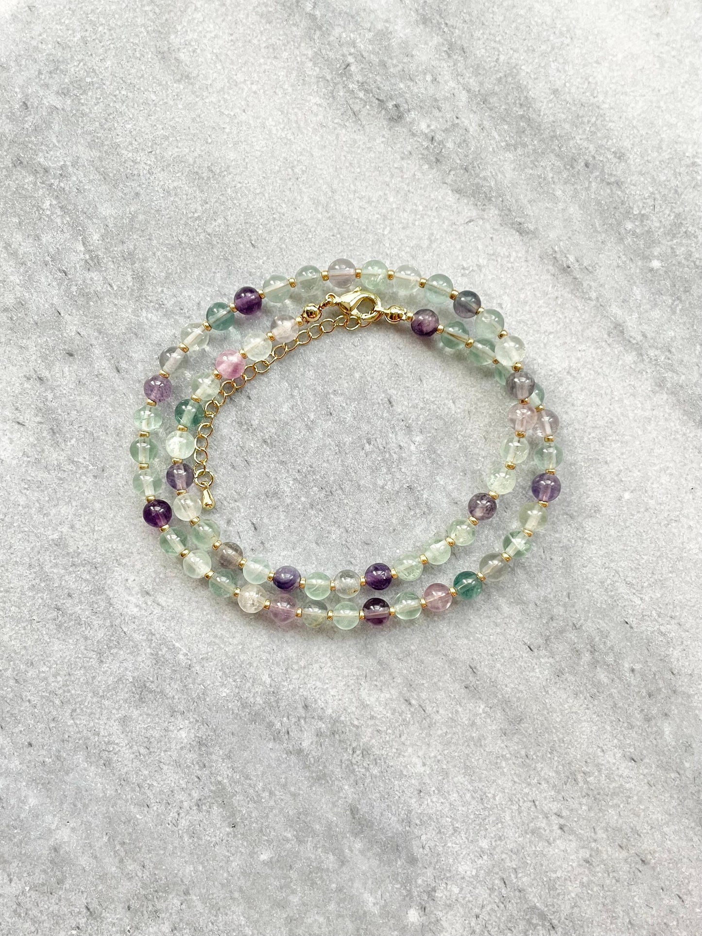 Rainbow Fluorite Candy Necklace / Gold Vermeil