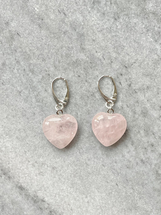 Rose Quartz Heart 'Love' Silver Earrings