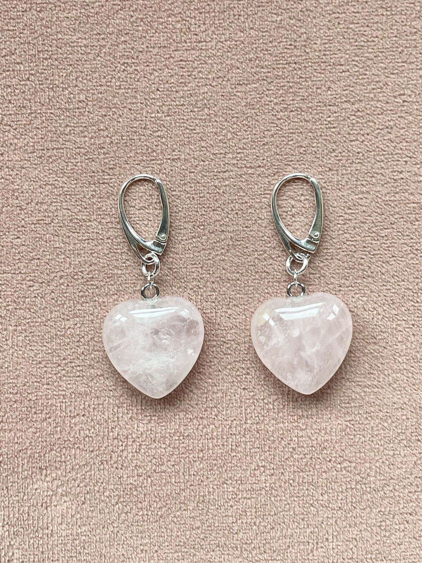 Rose Quartz Heart 'Love' Silver Earrings