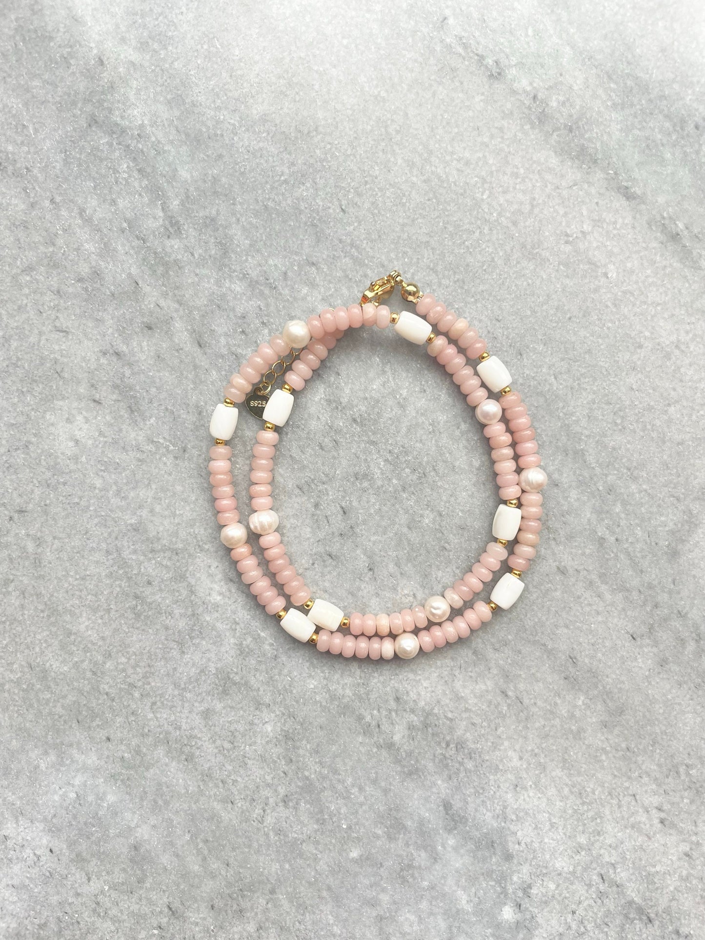 Pink Opal & Pearl Necklace / Gold Vermeil