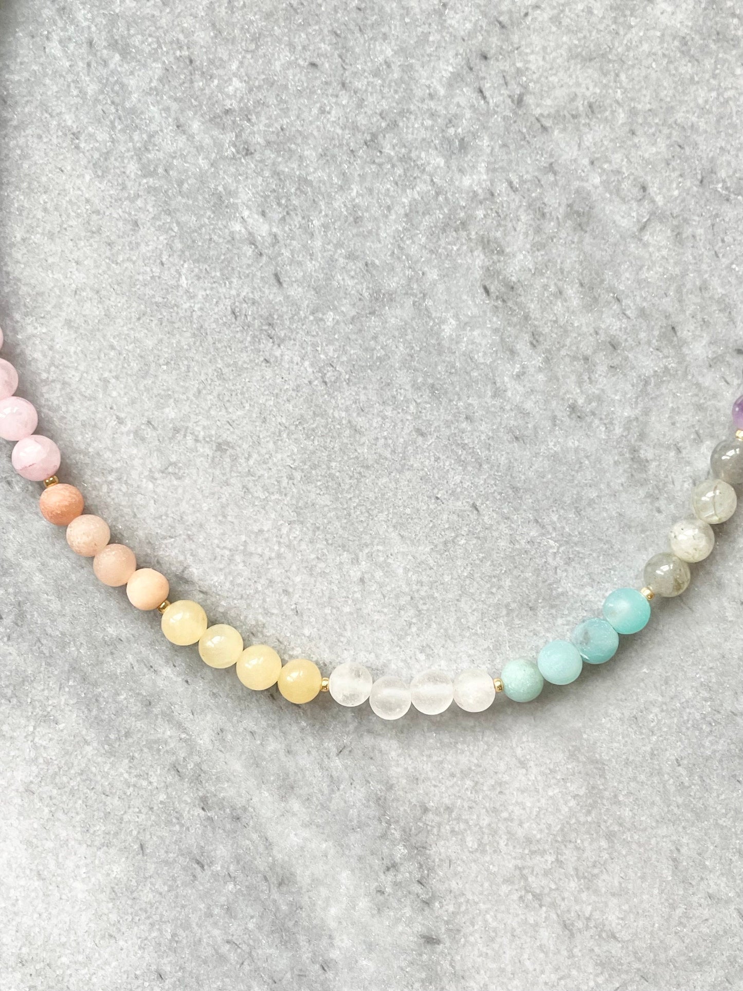 Rainbow Gemstone Beaded Necklace / Gold vermeil