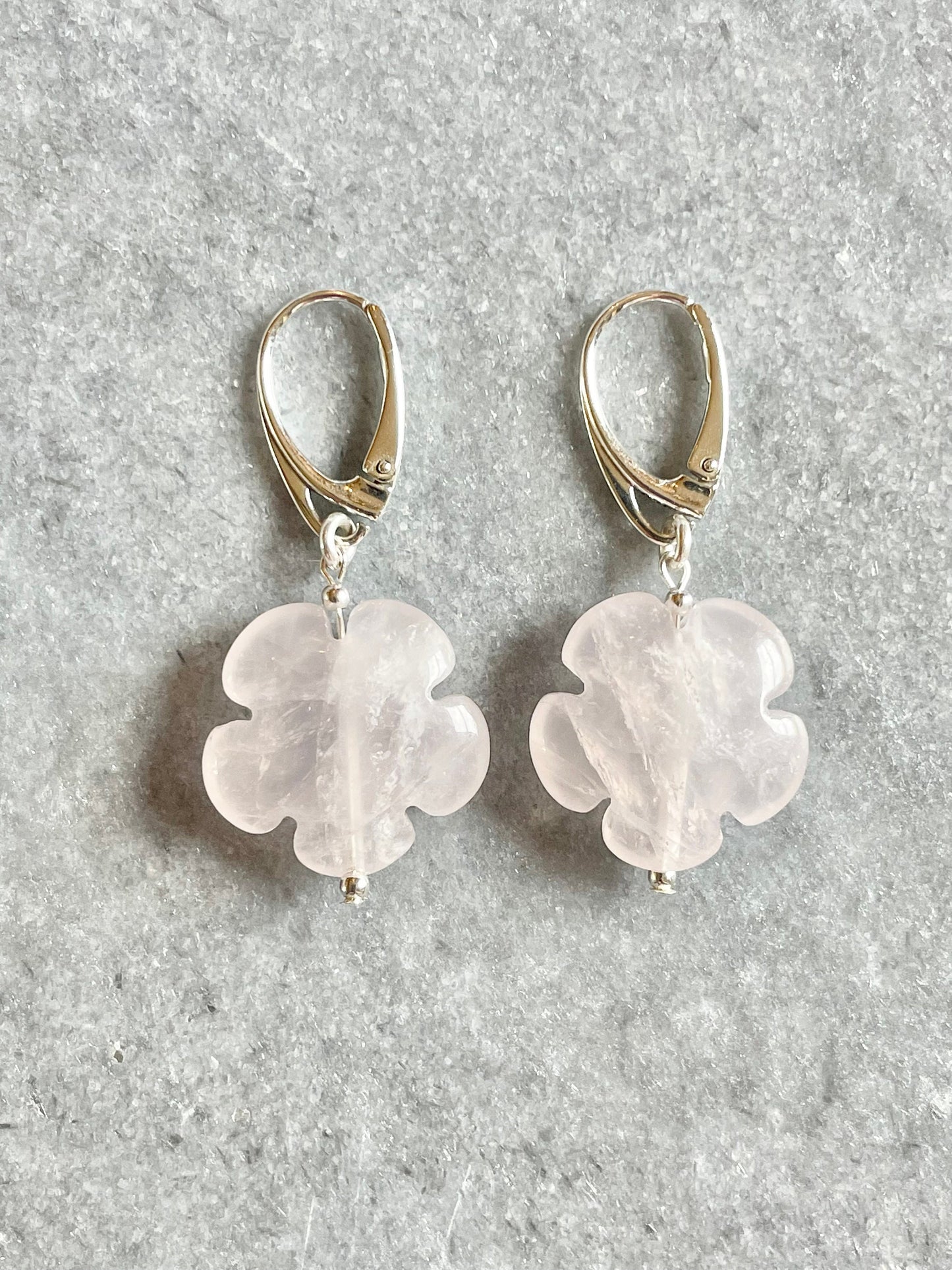 Rose Quartz Flower Power Silver Earrings