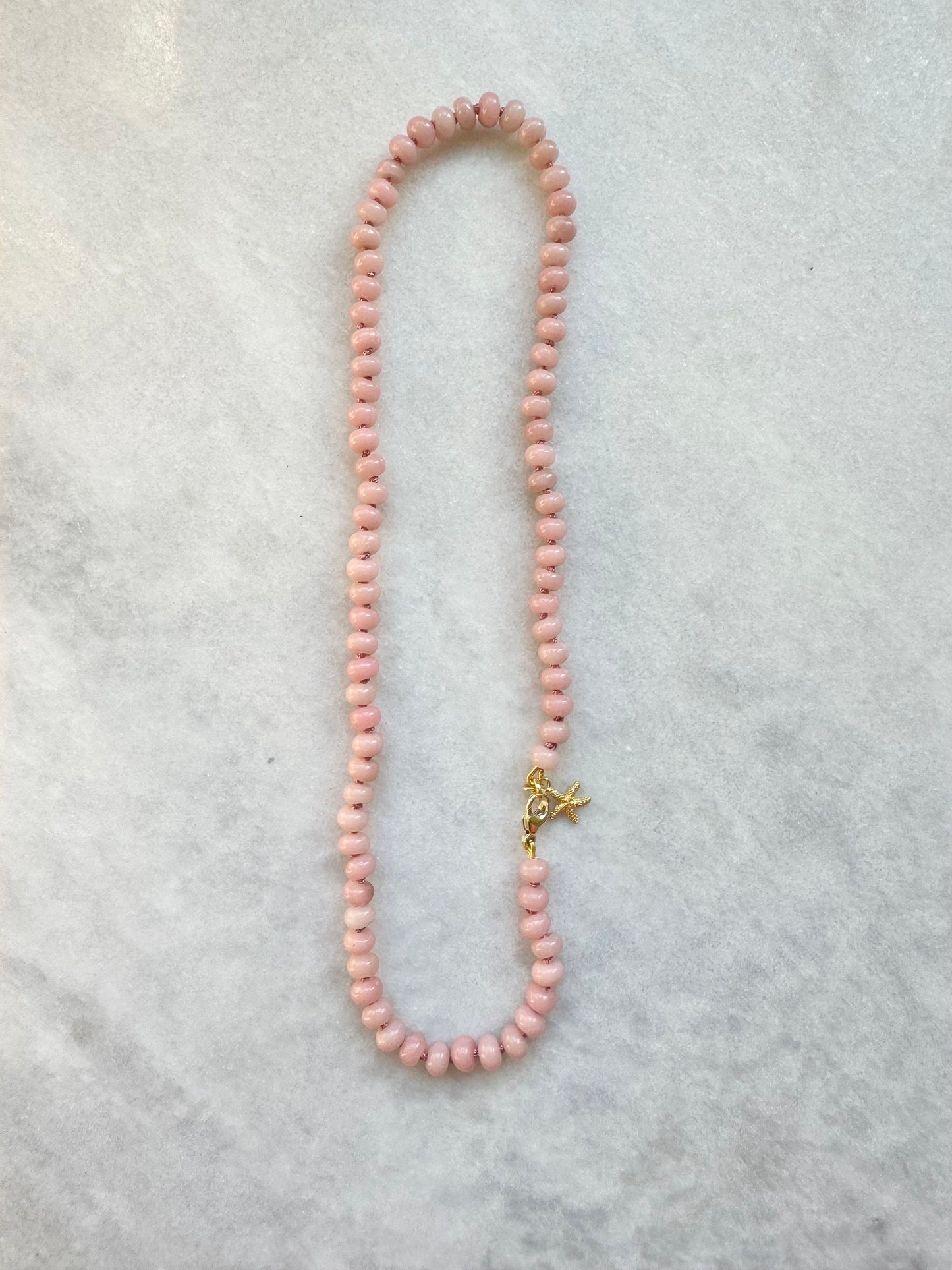 Hand Knotted Pink Opal Necklace / Gold Vermeil