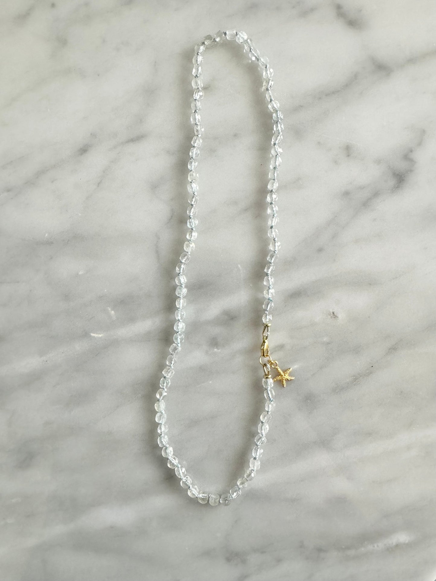 Blue Topaz Silk Knotted Necklace / Starfish Charm