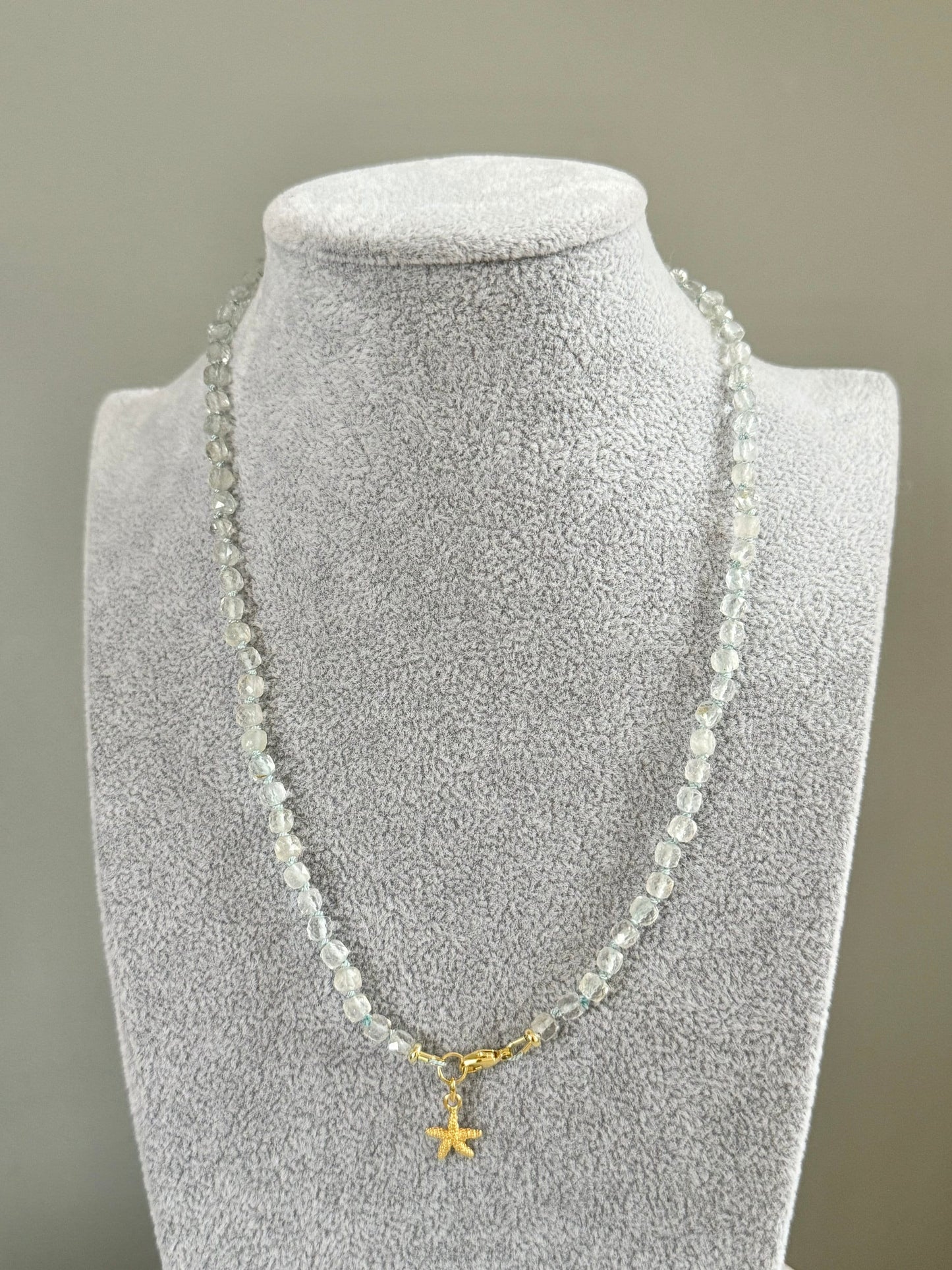 Blue Topaz Silk Knotted Necklace / Starfish Charm