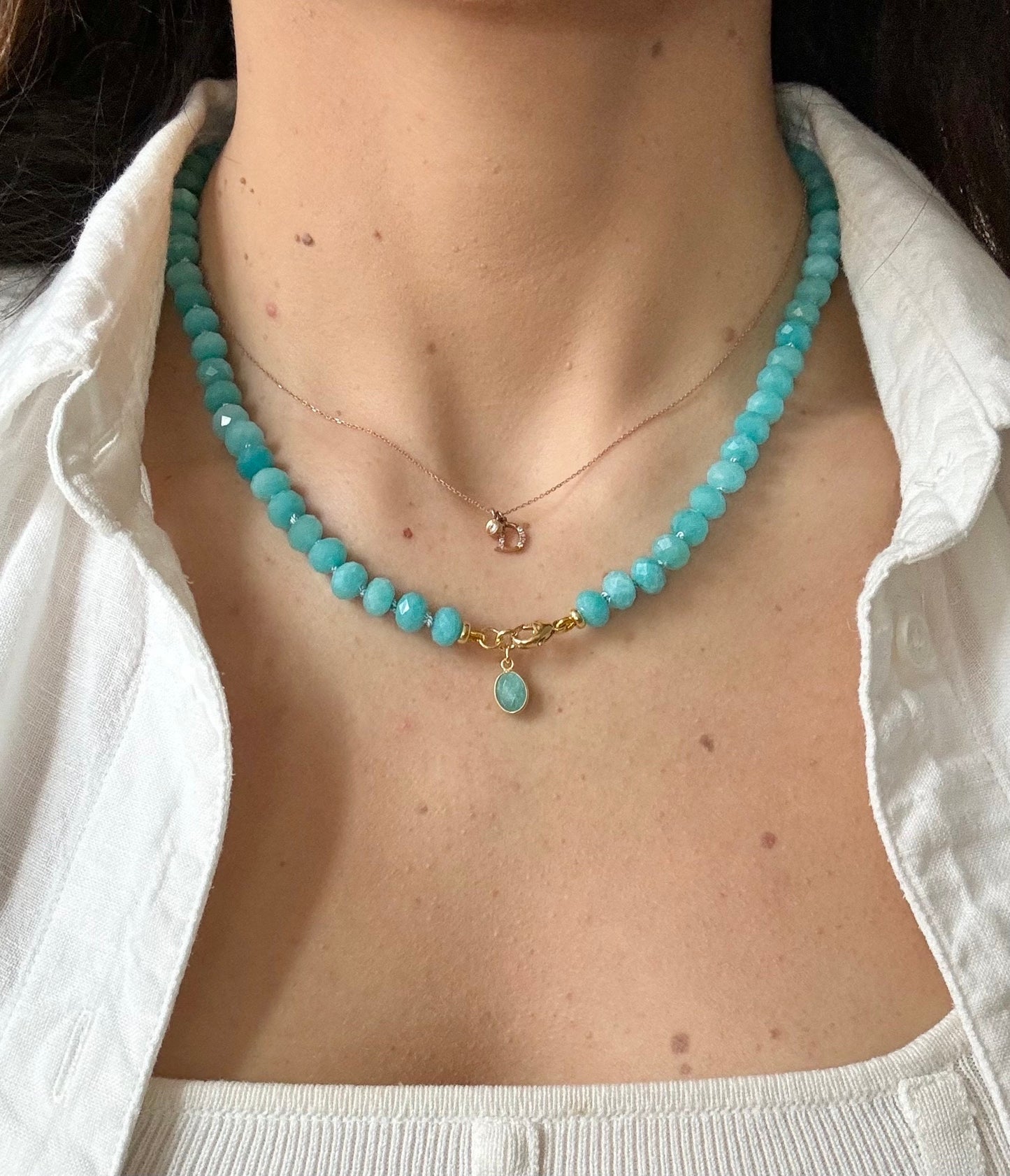 Collier noué en soie amazonite