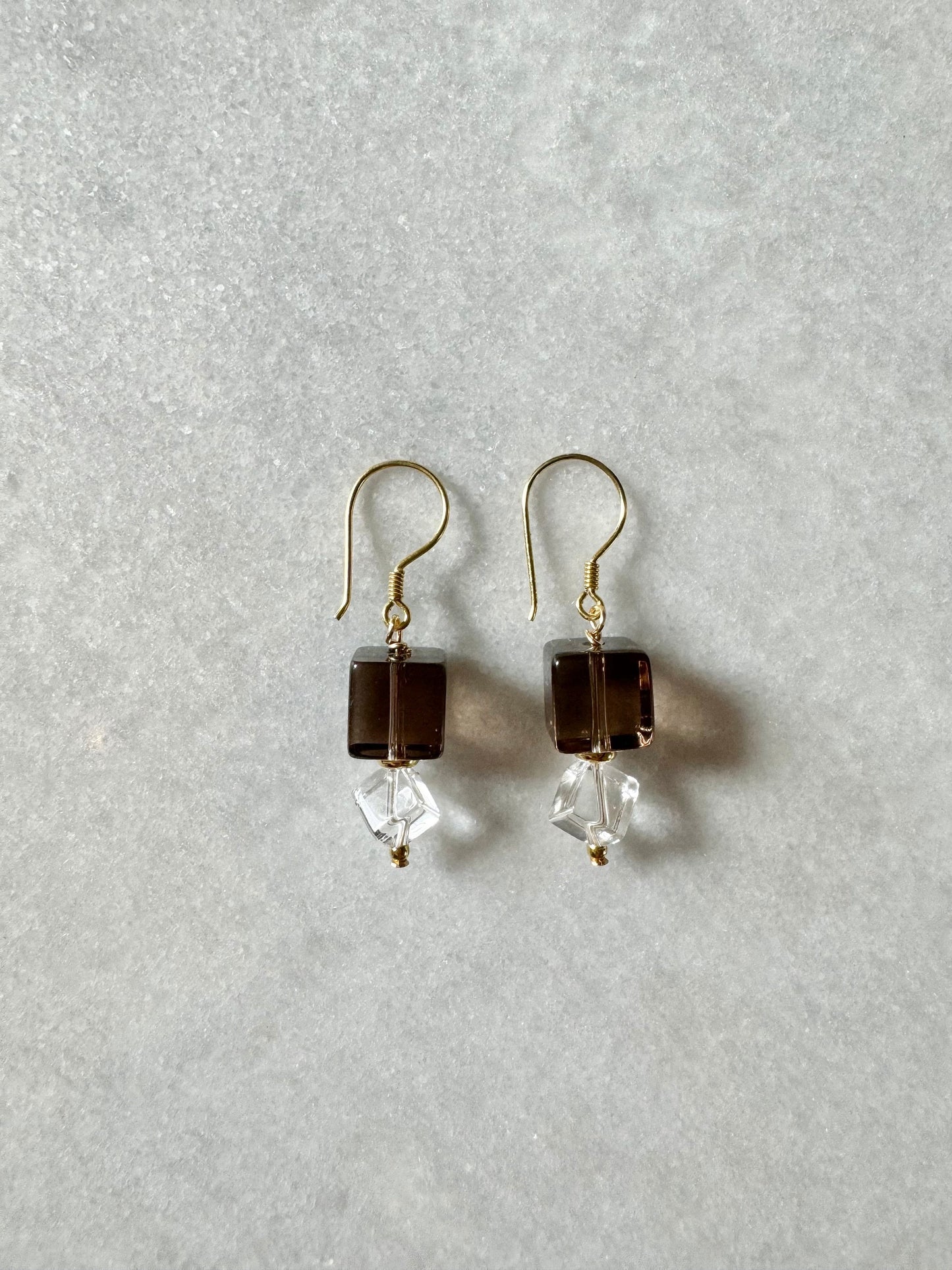 Gold Vermeil Smoky & Clear Quartz Drop Earrings
