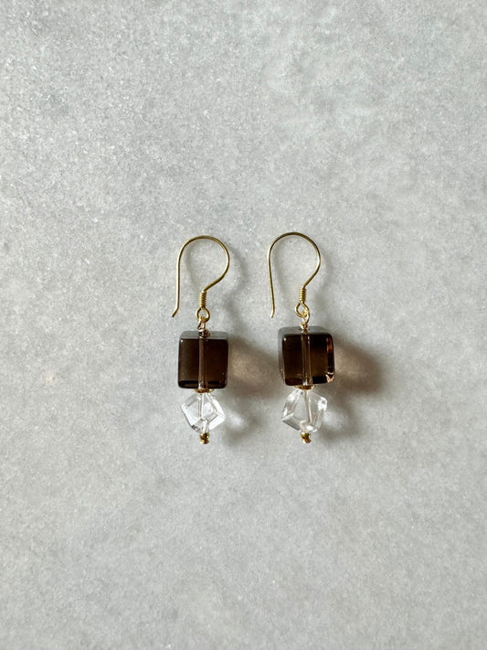 Gold Vermeil Smoky & Clear Quartz Drop Earrings