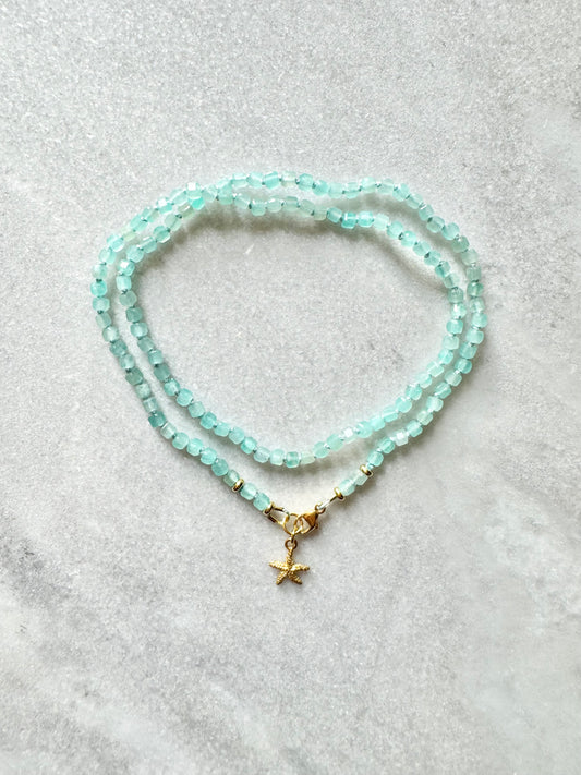 Amazonite Hand Knotted Ocean Breeze Necklace / Gold Vermeil Starfish Charm