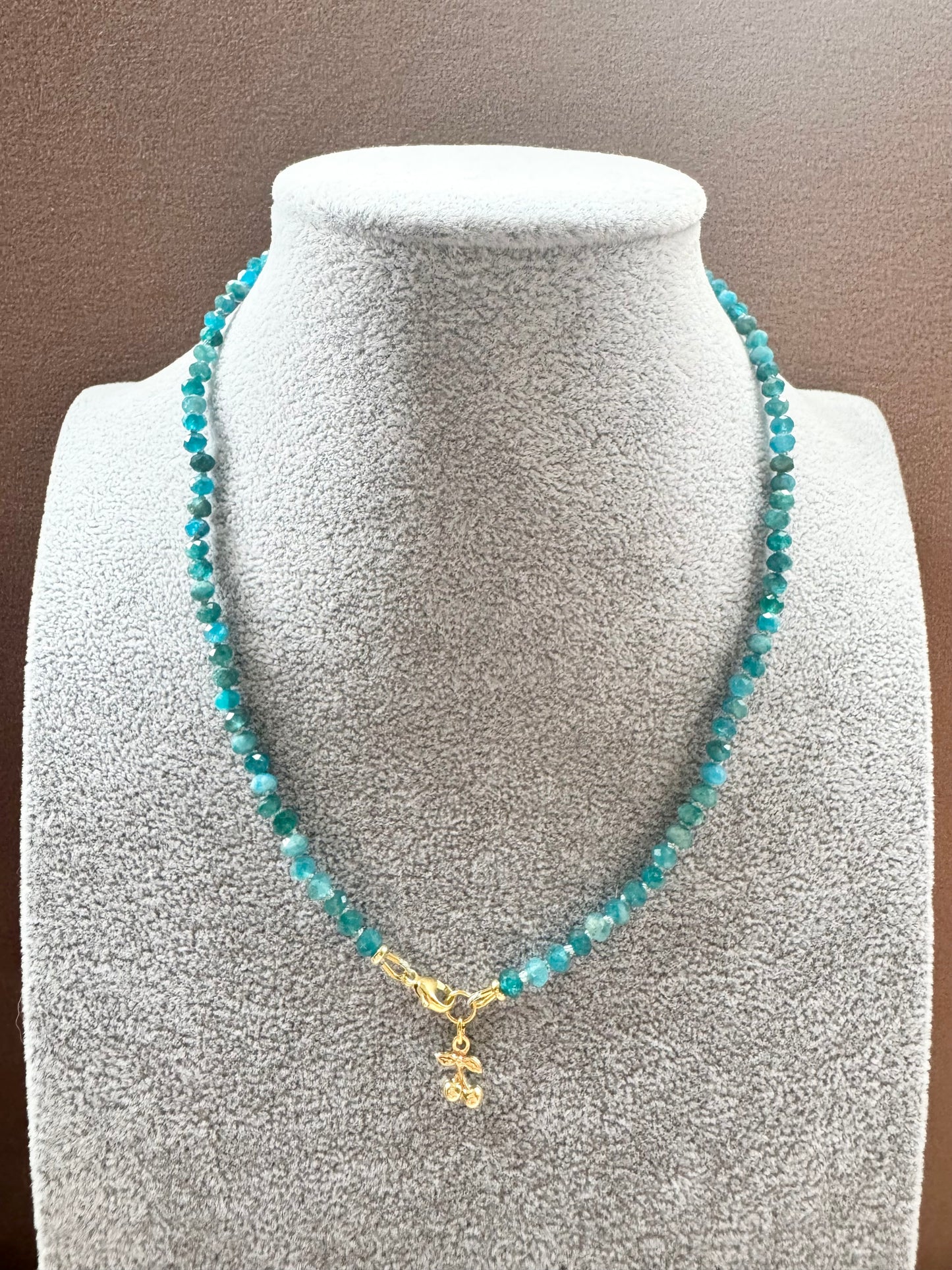 Apatite Hand Knotted Necklace / Gold Vermeil Cherry Charm