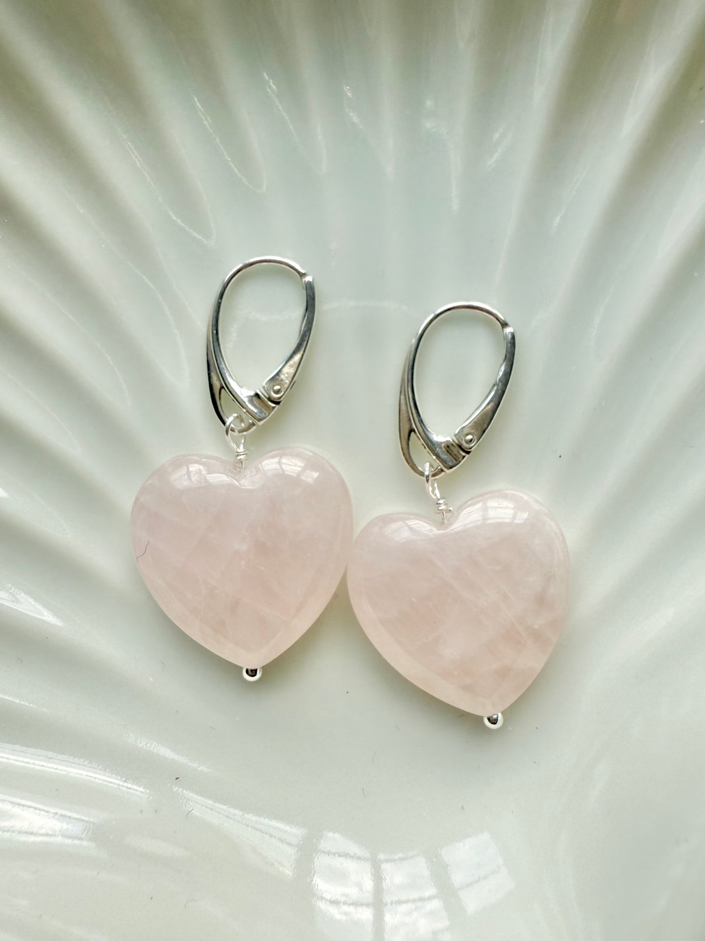 Rose Quartz Heart 'Love' Silver Earrings