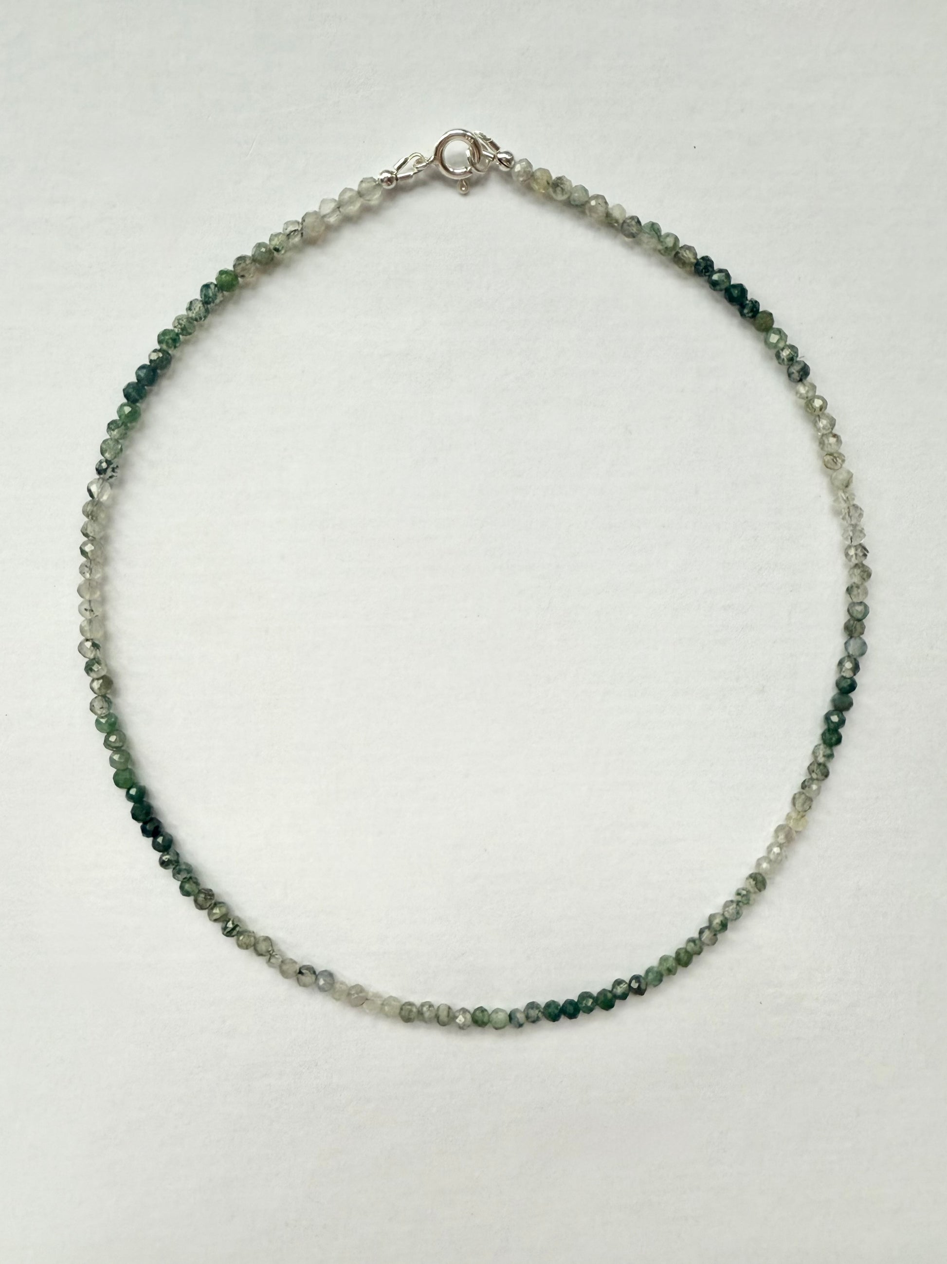 Moss agate dainty beaded necklace