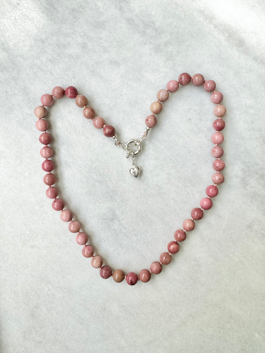 Pink Rhodonite Hand Knotted Necklace