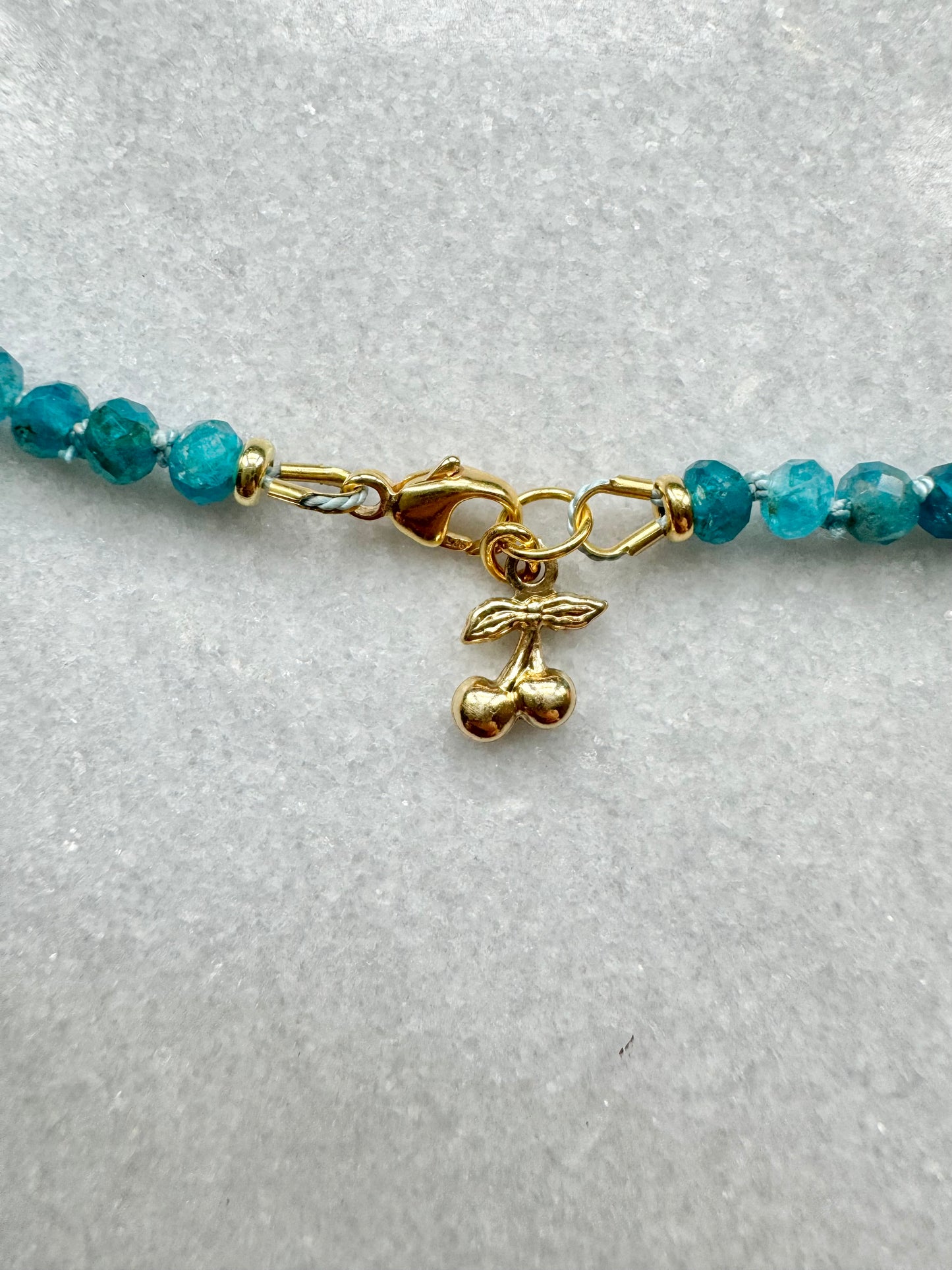 Apatite Hand Knotted Necklace / Gold Vermeil Cherry Charm