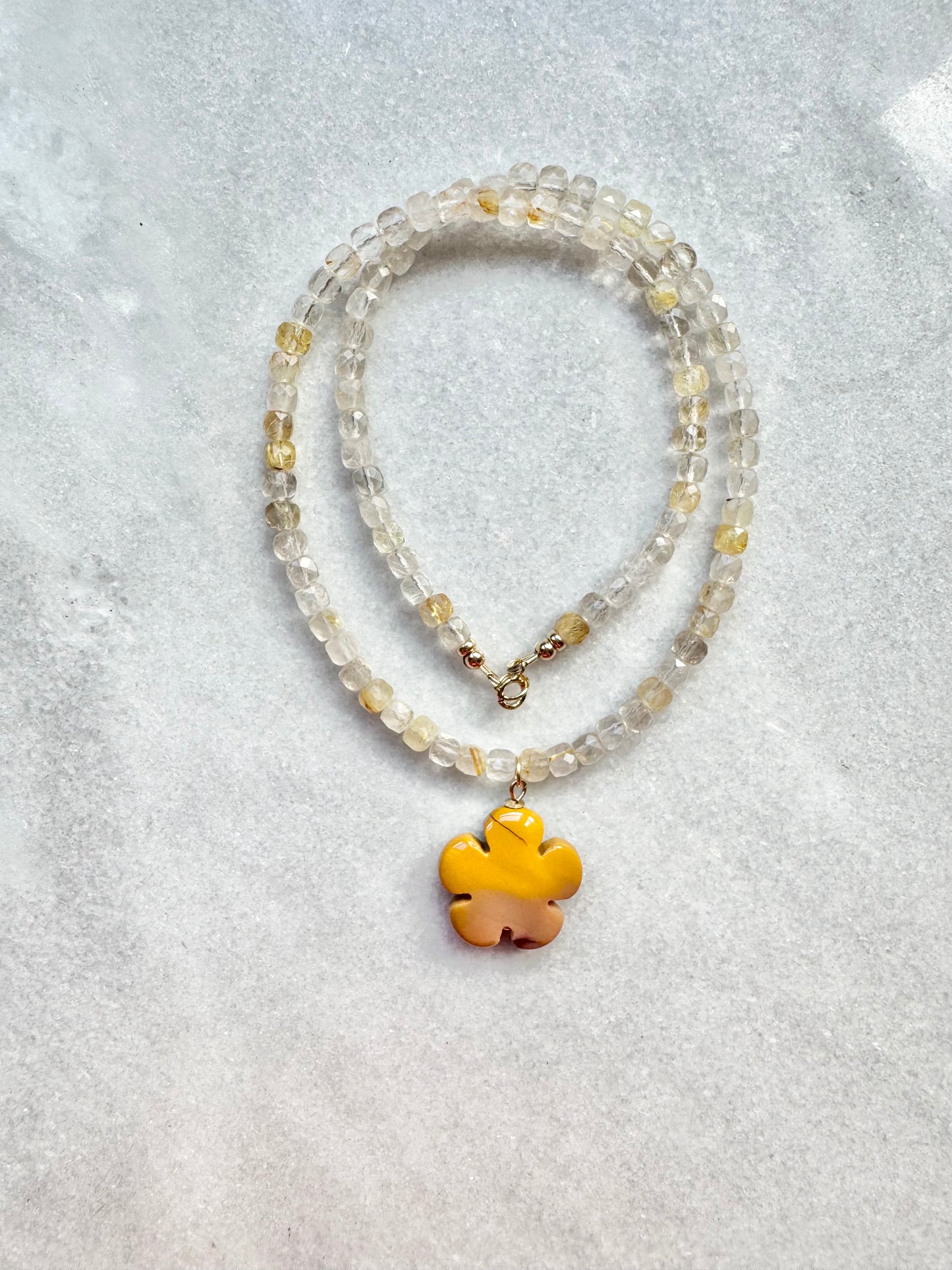 Rutilated Quartz Flower Necklace