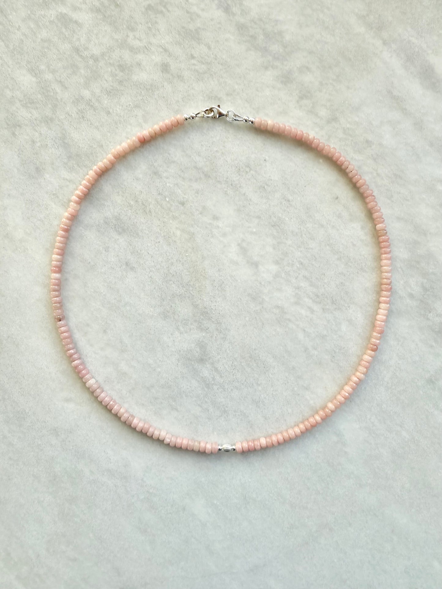 Dainty Pink Opal Silver Necklace