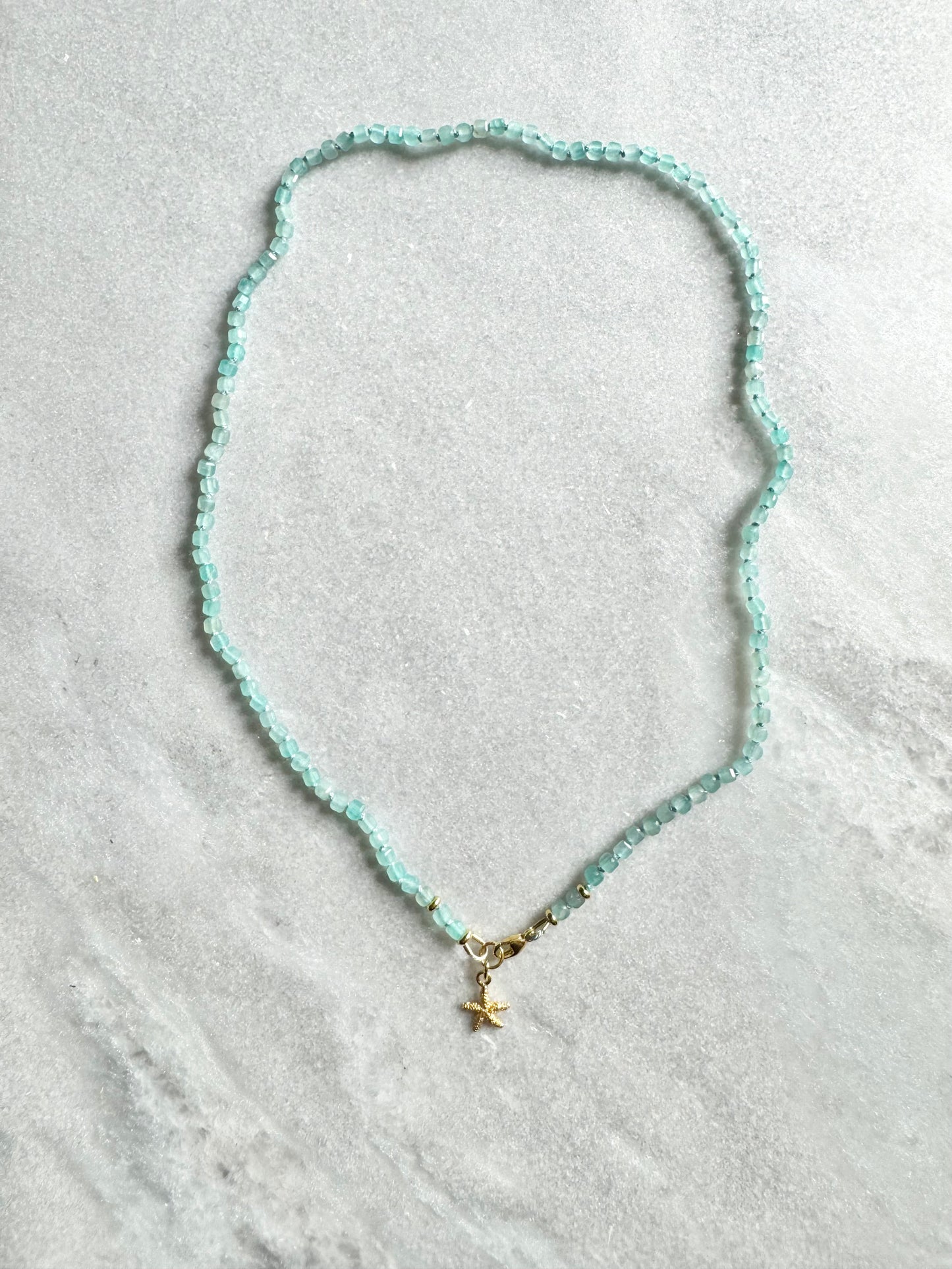 Amazonite Hand Knotted Ocean Breeze Necklace / Gold Vermeil Starfish Charm