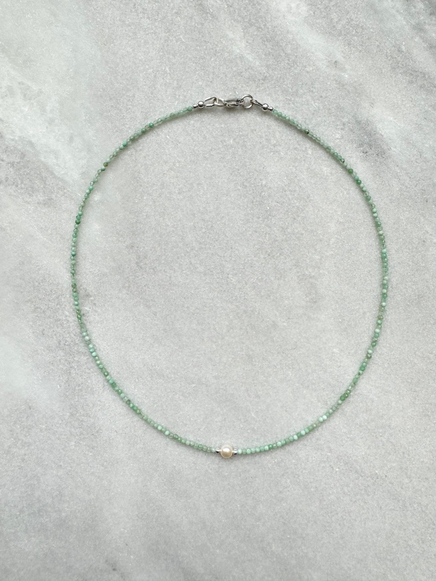 Dainty Chrysoprase Silver Necklace