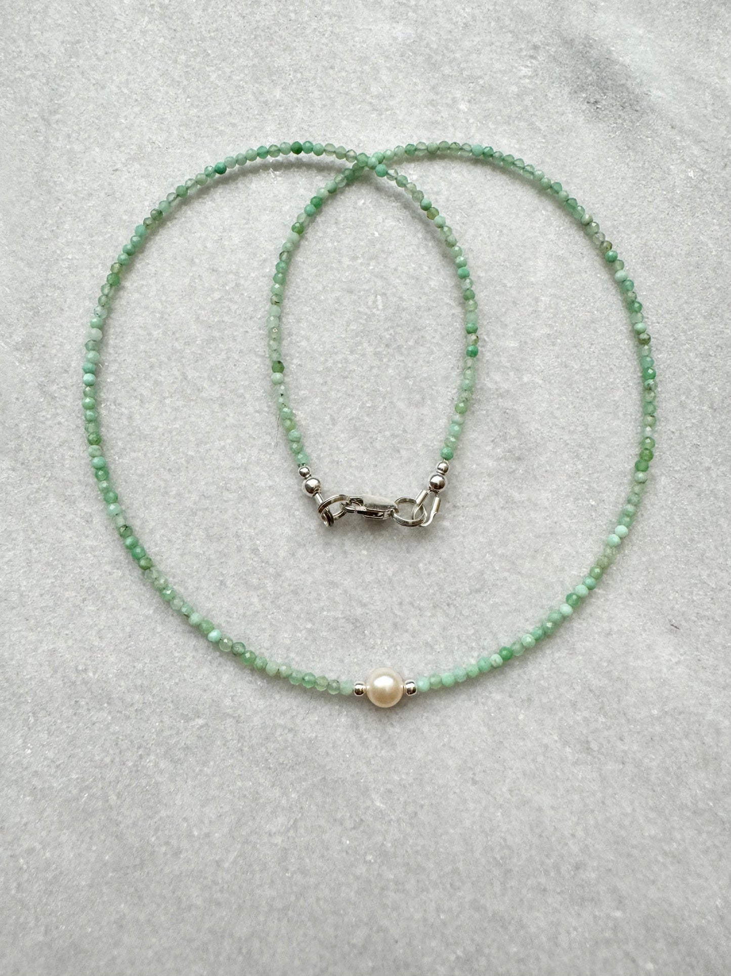 Dainty Chrysoprase Silver Necklace