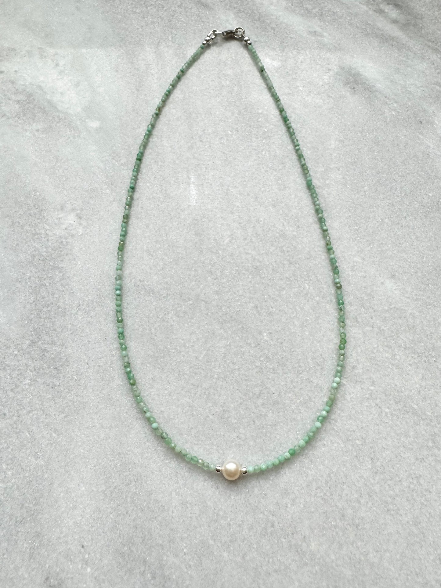 Dainty Chrysoprase Silver Necklace