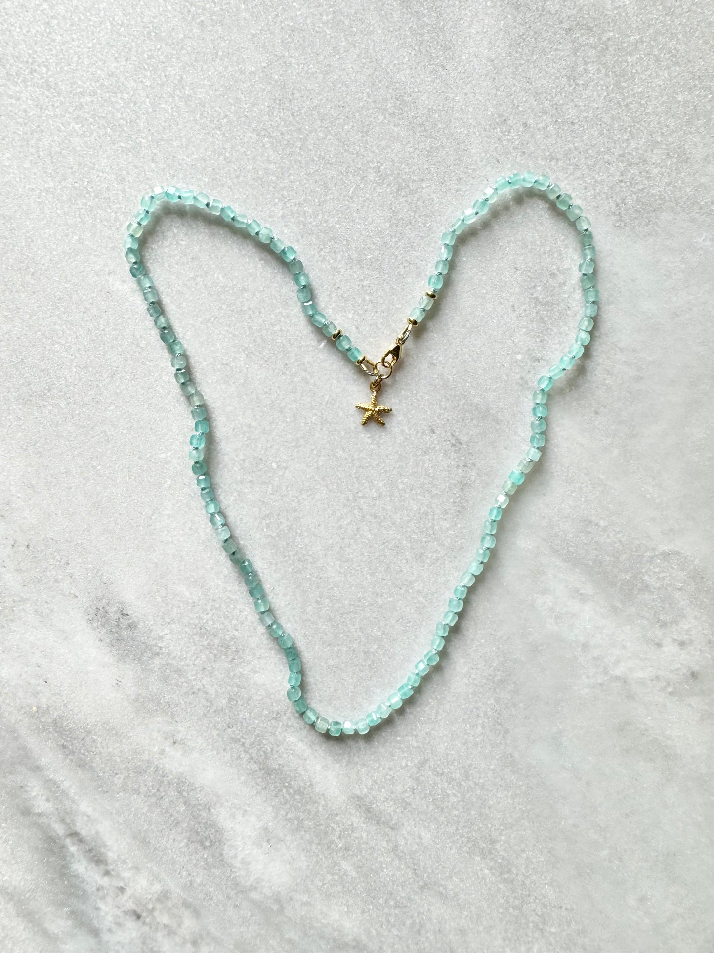 Amazonite Hand Knotted Ocean Breeze Necklace / Gold Vermeil Starfish Charm