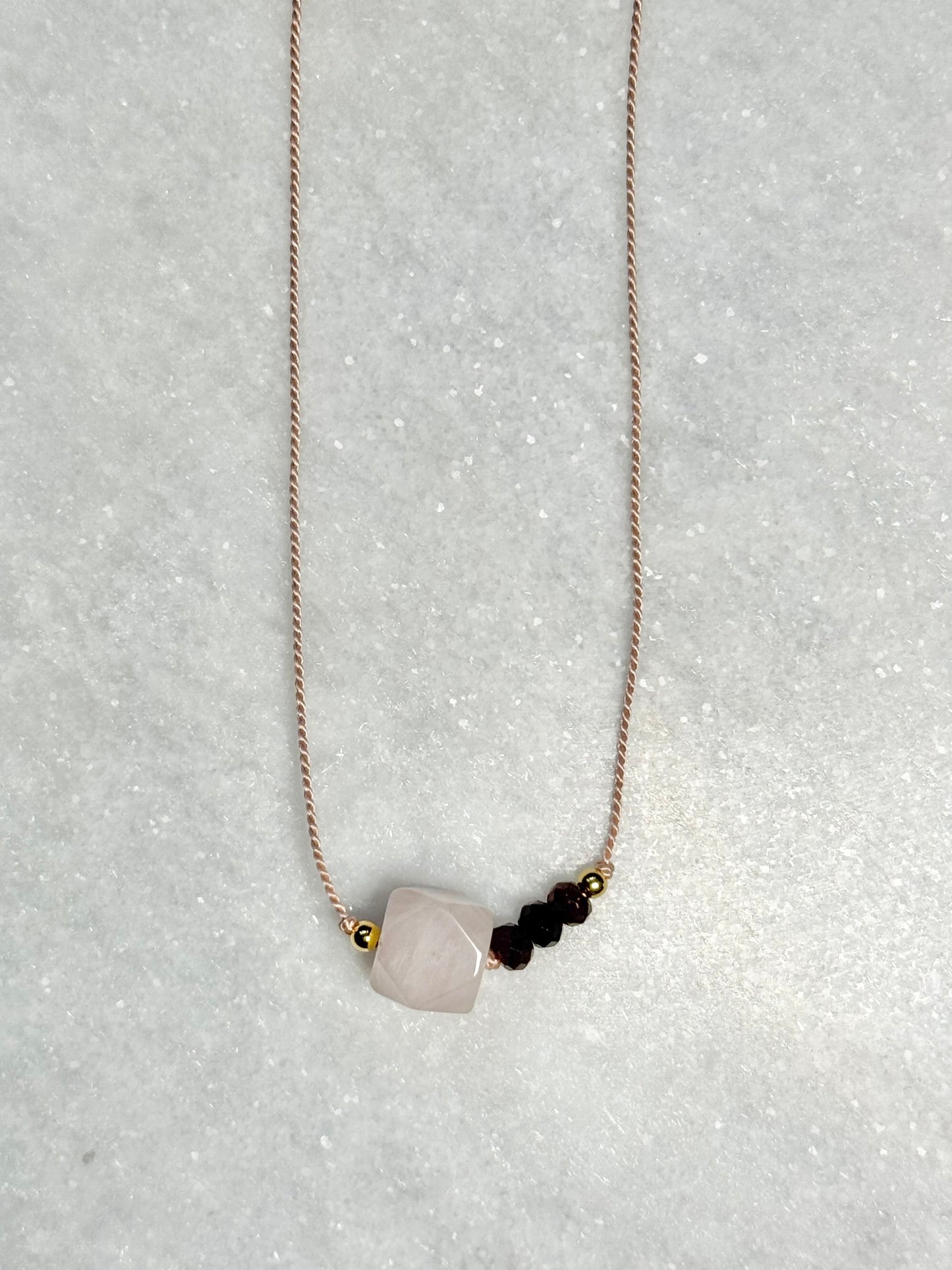 Garnet & Rose Quartz Pendant Necklace - January Birthstone