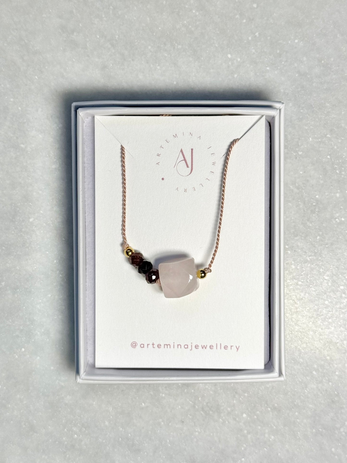 Garnet & Rose Quartz Pendant Necklace - January Birthstone