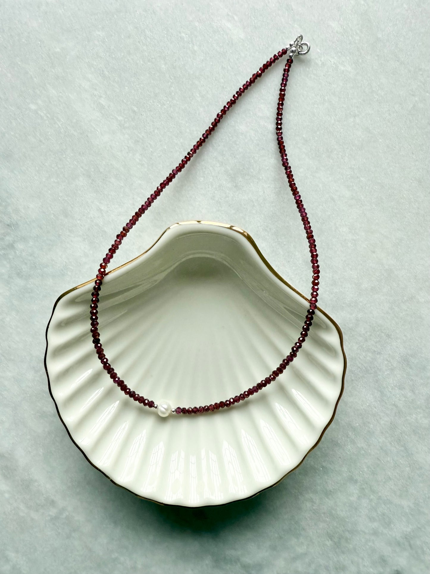 Dainty Garnet Silver Necklace
